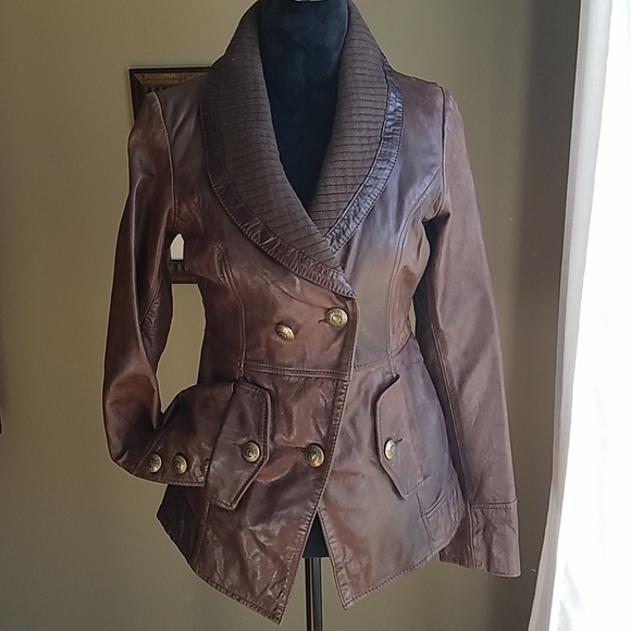 Brown leather jacket - Picture 1 of 4